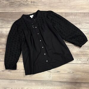 J. Crew Black Eyelet Button-Up Cotton Blouse NWT XS